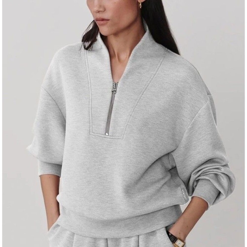 Varley Davidson Sweat 1/4 Zip Pullover Womens S Double Soft Sweatshirt Gray